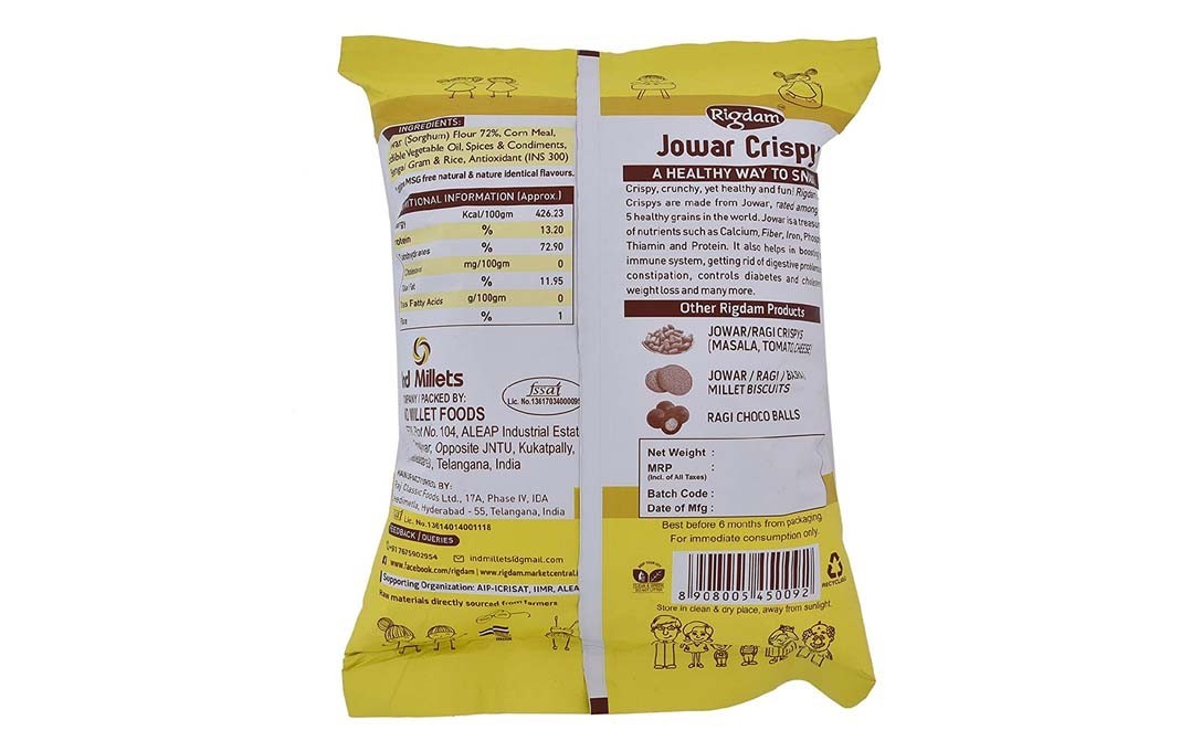 Rigdam Jowar Crispys (Tasty Cheese)    Pack  125 grams